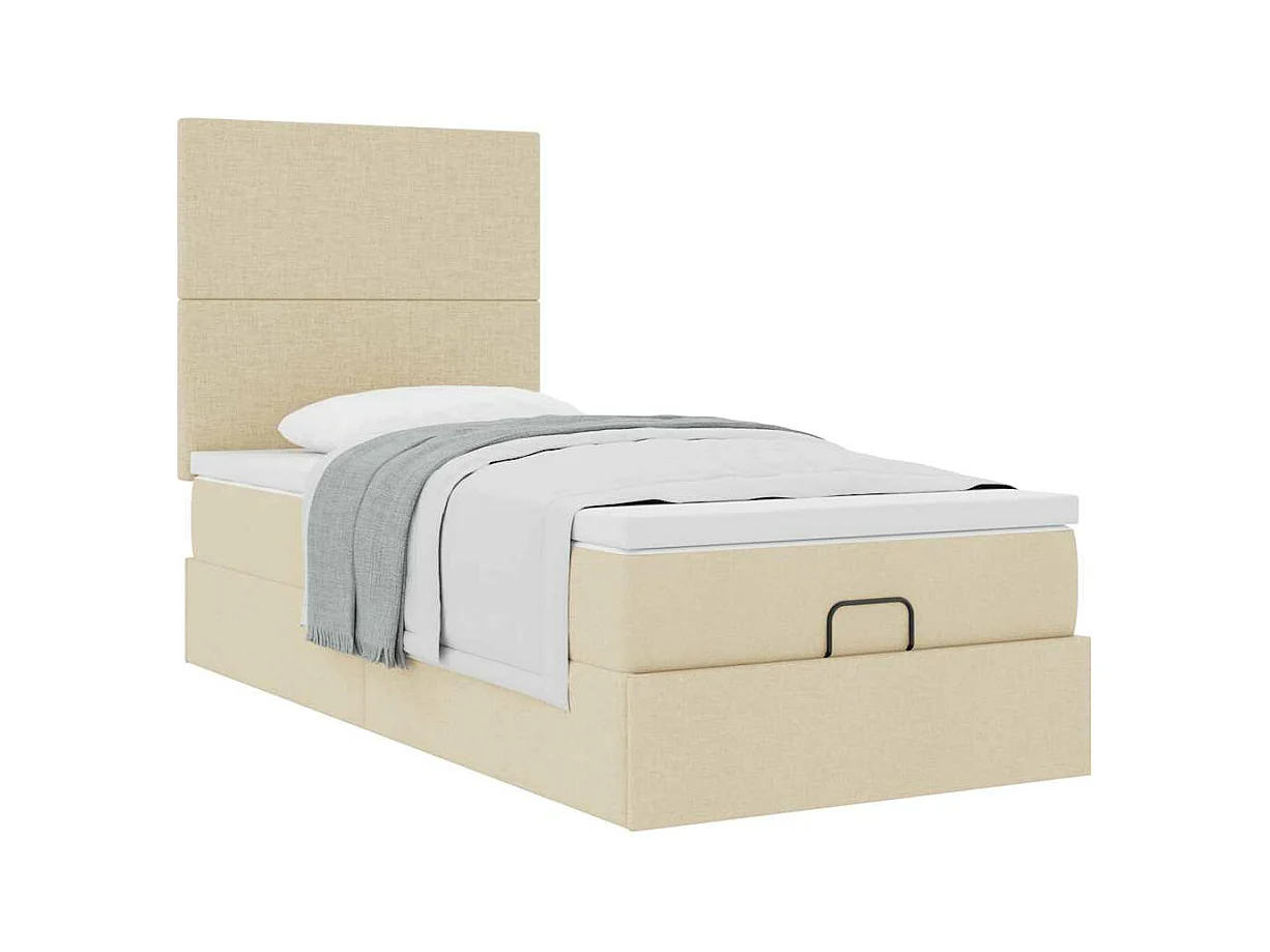Estrutura de cama otomana com creme de colchão 90x190cm tecido