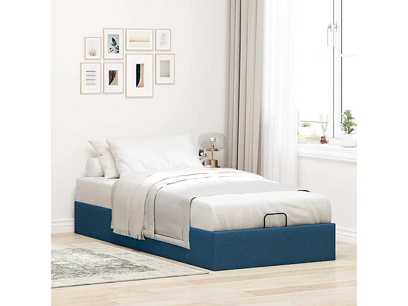 Cadre de lit ottoman sans matelas bleu 100x200 cm tissu