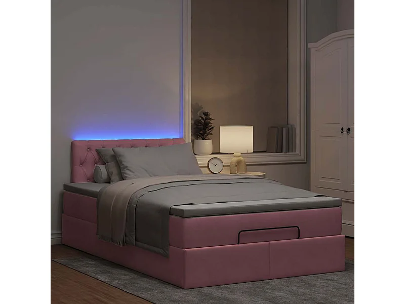 Estructura cama otomana con colchón terciopelo rosa 120x190 cm