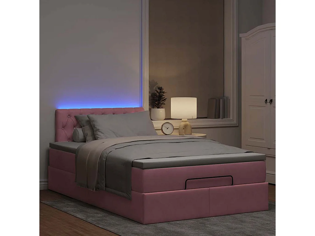 Estructura cama otomana con colchón terciopelo rosa 120x190 cm