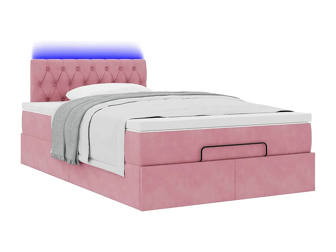 Estructura cama otomana con colchón terciopelo rosa 120x190 cm