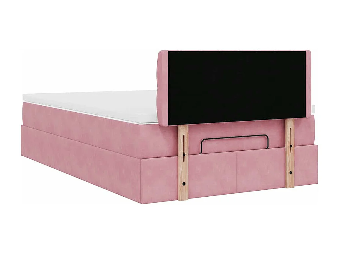 Estructura cama otomana con colchón terciopelo rosa 120x190 cm