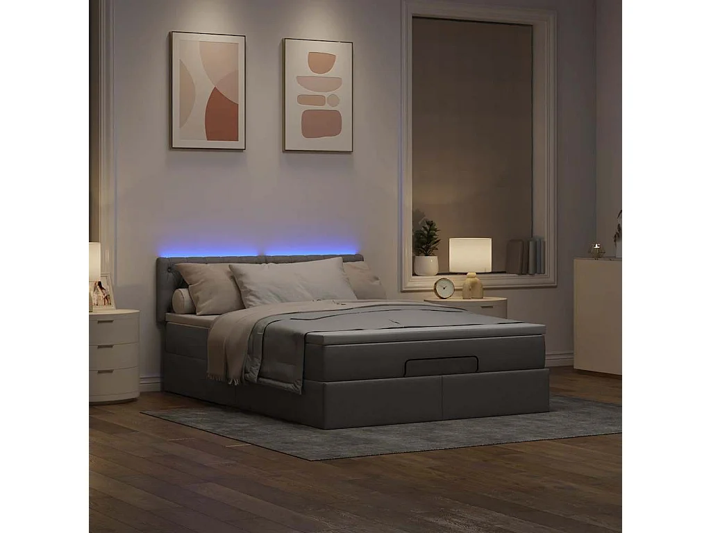 Lit ottoman avec matelas taupe 140x200 cm tissu