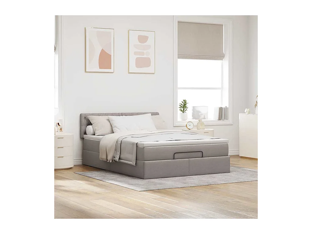 Cama otomana com colchão 140x200 cm tecido cinza