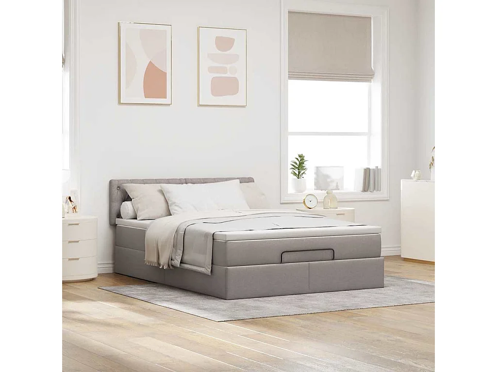 Lit ottoman avec matelas taupe 140x200 cm tissu
