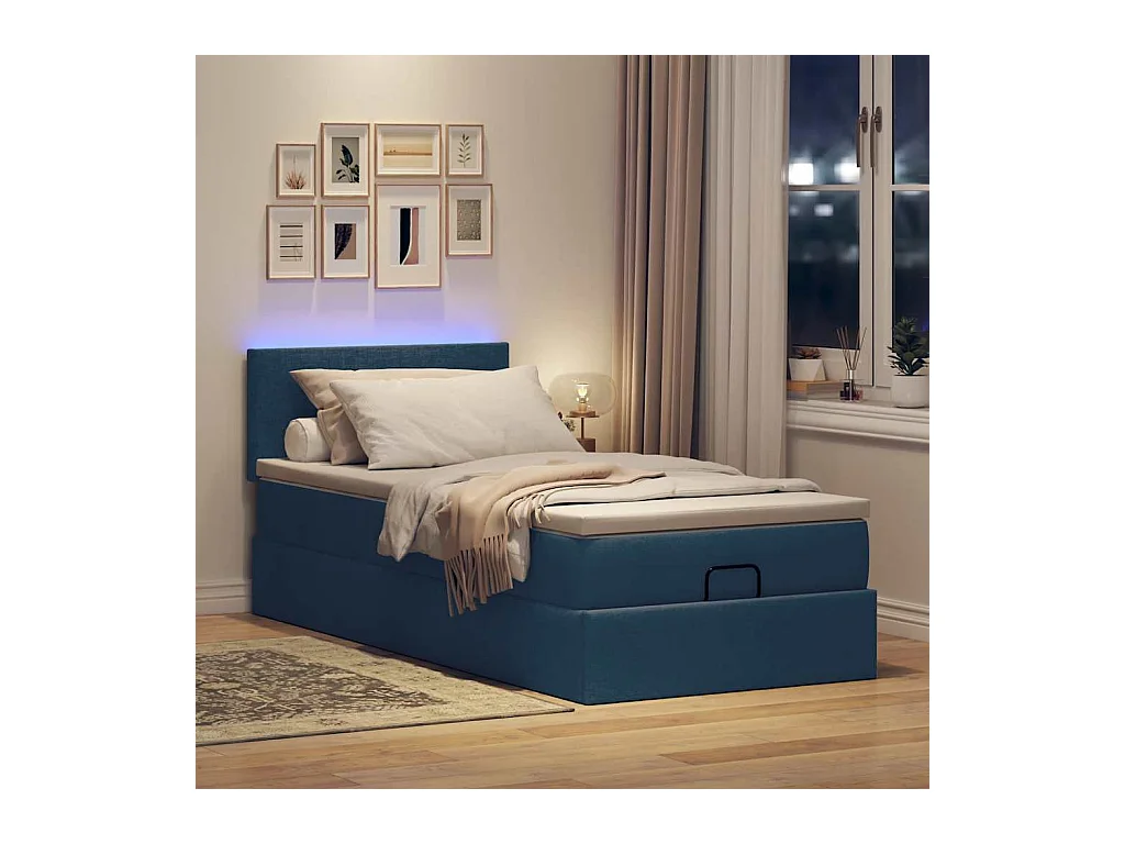 Cama otomana con colchón azul 90x200 cm tela