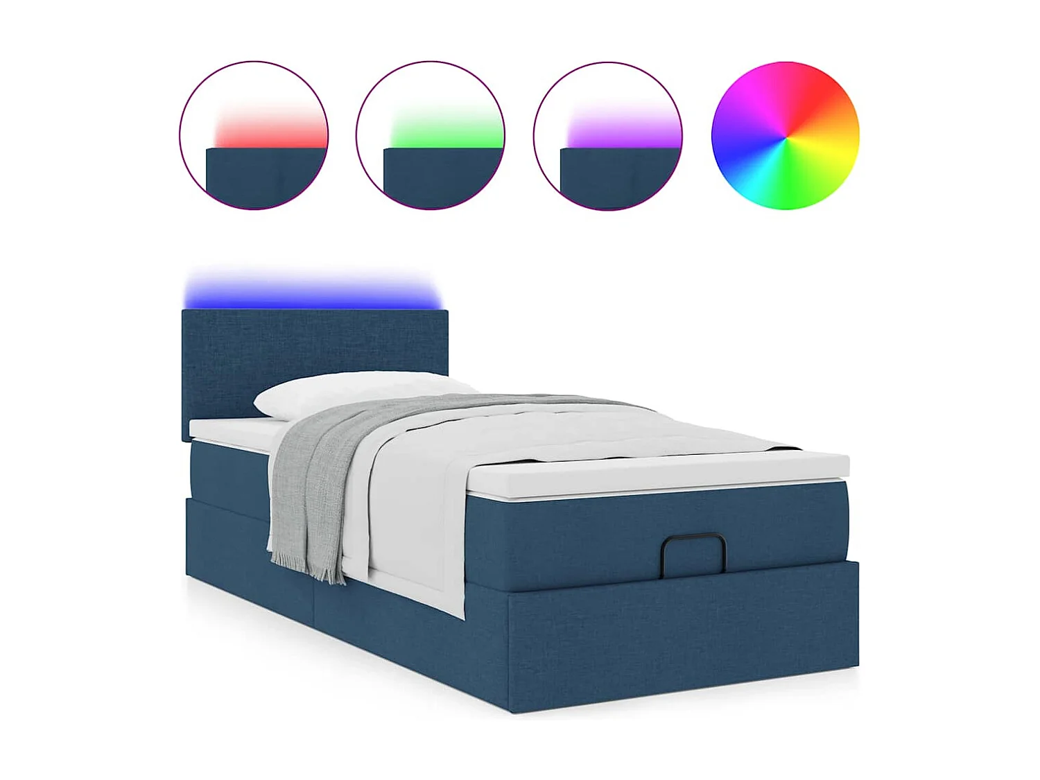 Lit ottoman avec matelas bleu 90x200 cm tissu