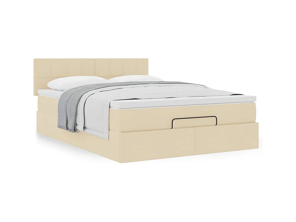 Cadre de lit ottoman avec matelas crème 140x200 cm tissu