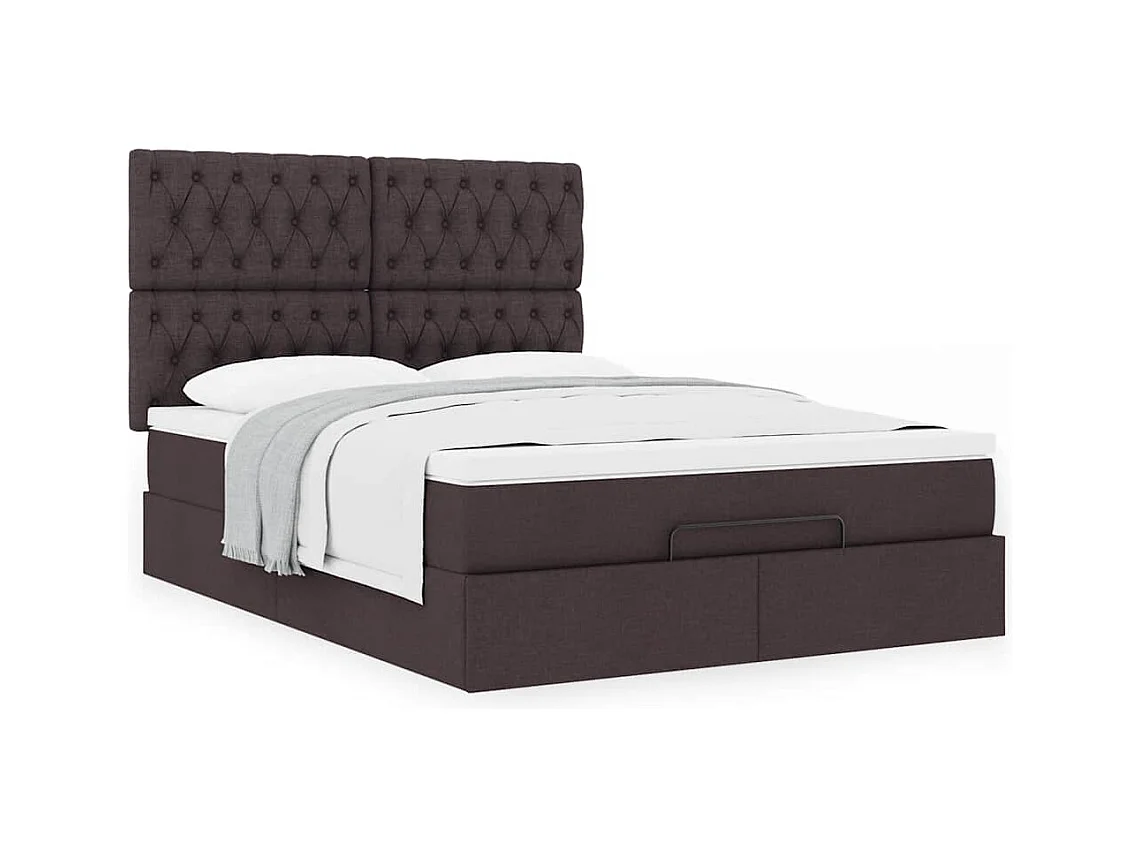 Cadre de lit ottoman avec matelas marron foncé 140x200 cm tissu