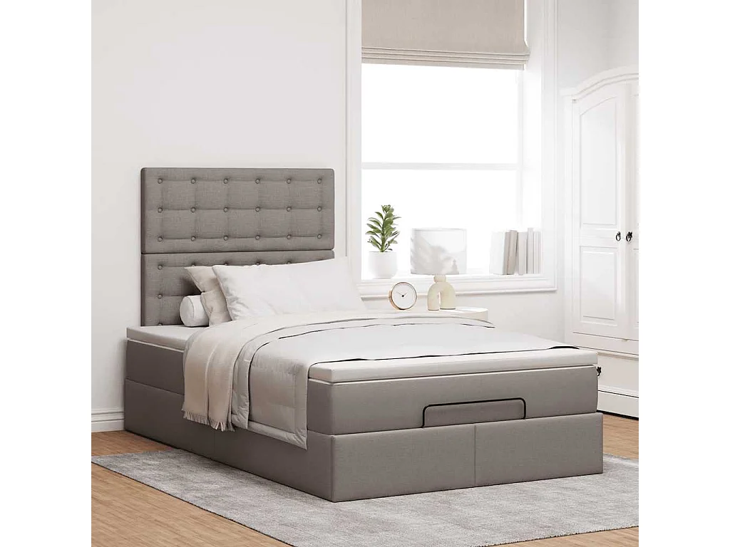 Estructura de cama otomana colchón tela gris pardo 120x200cm