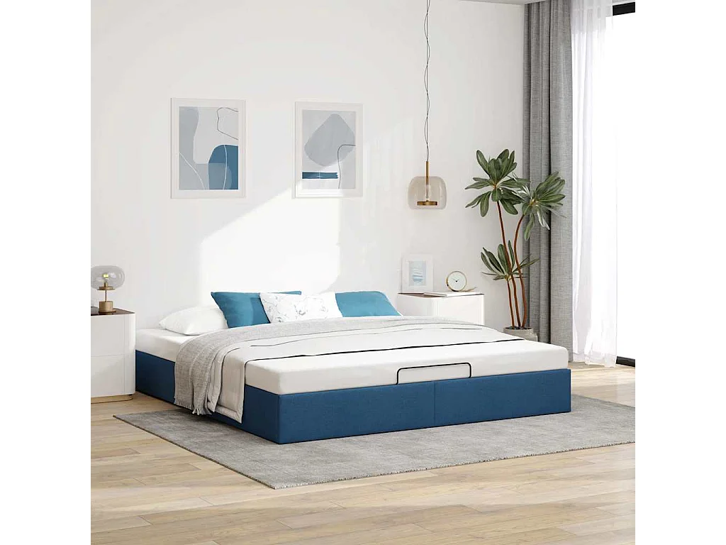 Cadre de lit ottoman sans matelas bleu 180x200 cm tissu