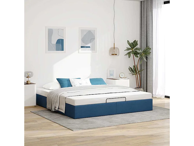 Cadre de lit ottoman sans matelas bleu 180x200 cm tissu