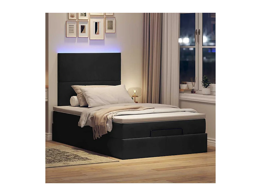 Estructura de cama otomana colchones terciopelo negro 120x200cm