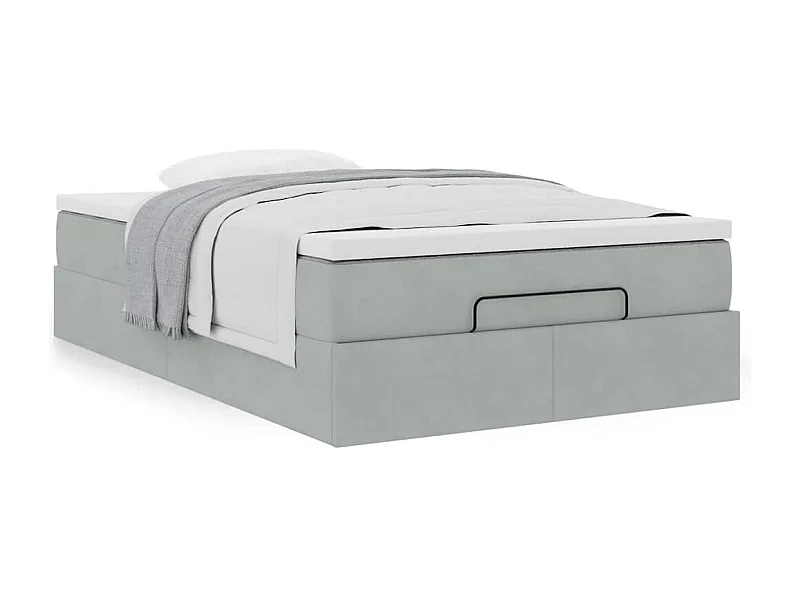 Cadre de lit ottoman et matelas gris clair 120x200 cm velours