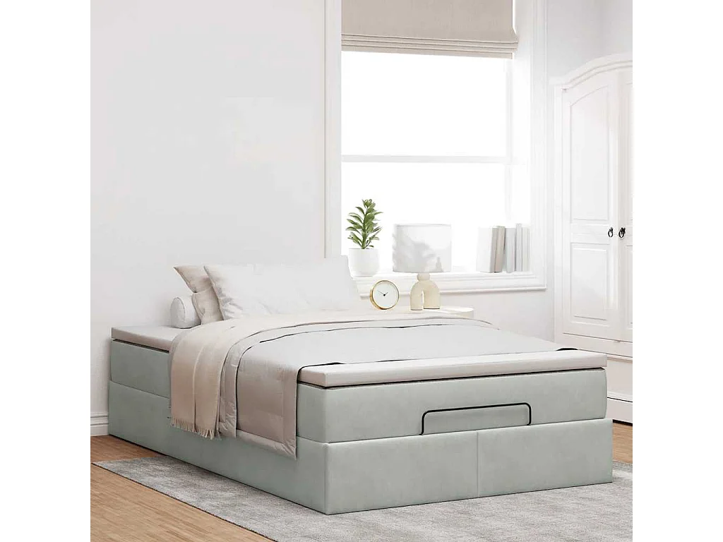 Ottoman bed met matras 120x200 cm fluweel lichtgrijs