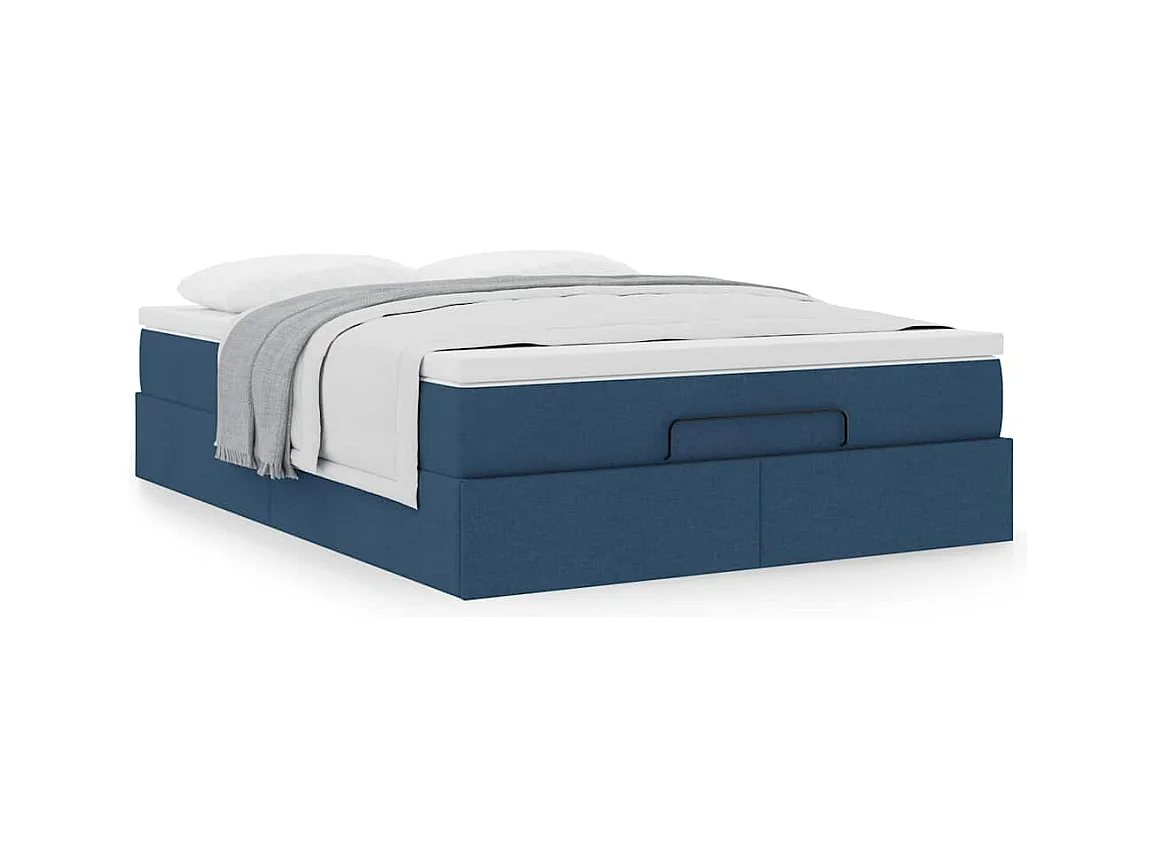 Cadre de lit ottoman avec matelas bleu 140x200 cm tissu