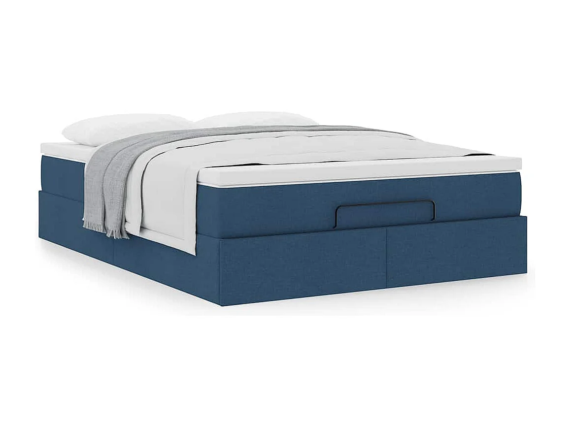 Estrutura de cama otomana com colchão tecido azul 140x200cm