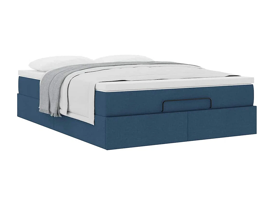 Estrutura de cama otomana com colchão tecido azul 140x200cm