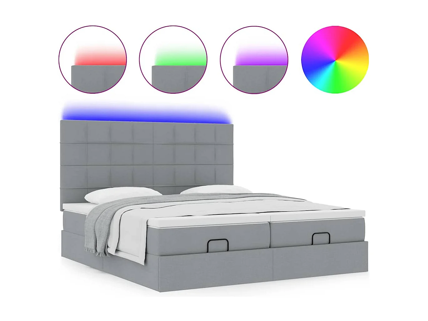 Estrutura de cama otomana com colchões tecido cinzento claro