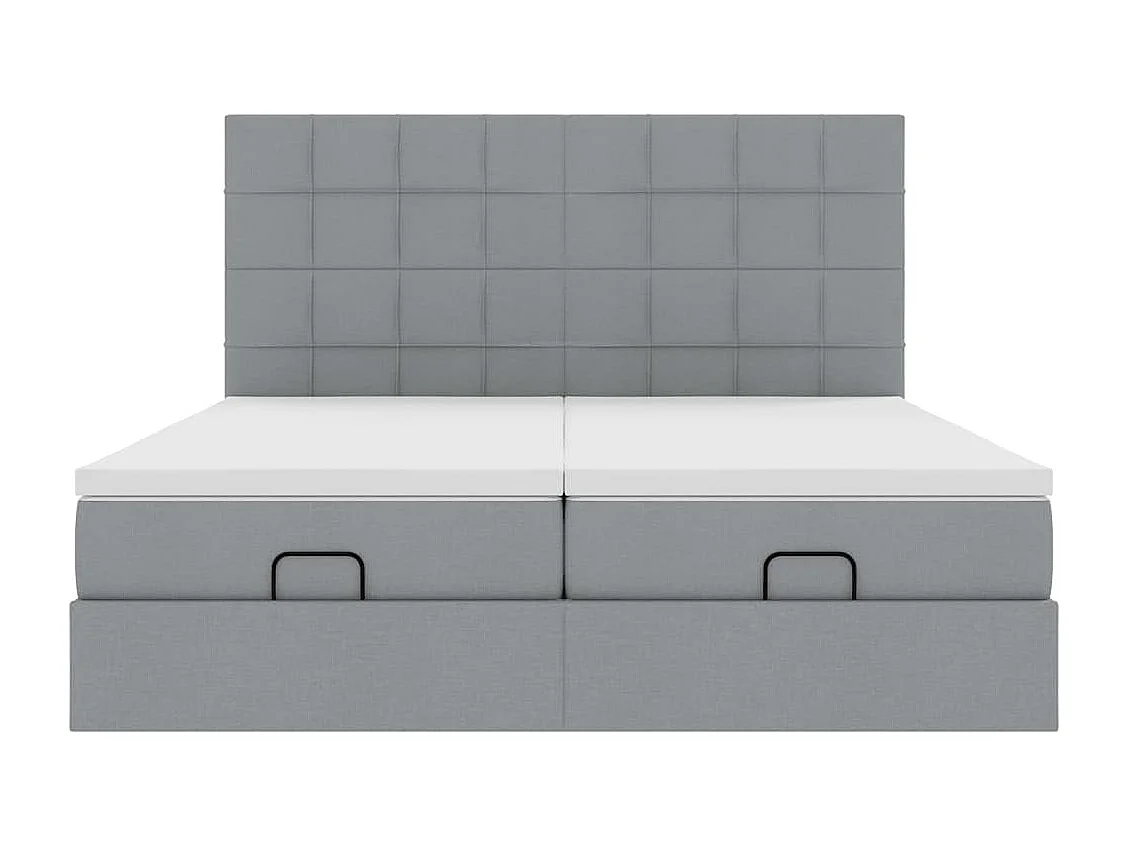 Cadre de lit ottoman et matelas gris clair 160x200cm tissu