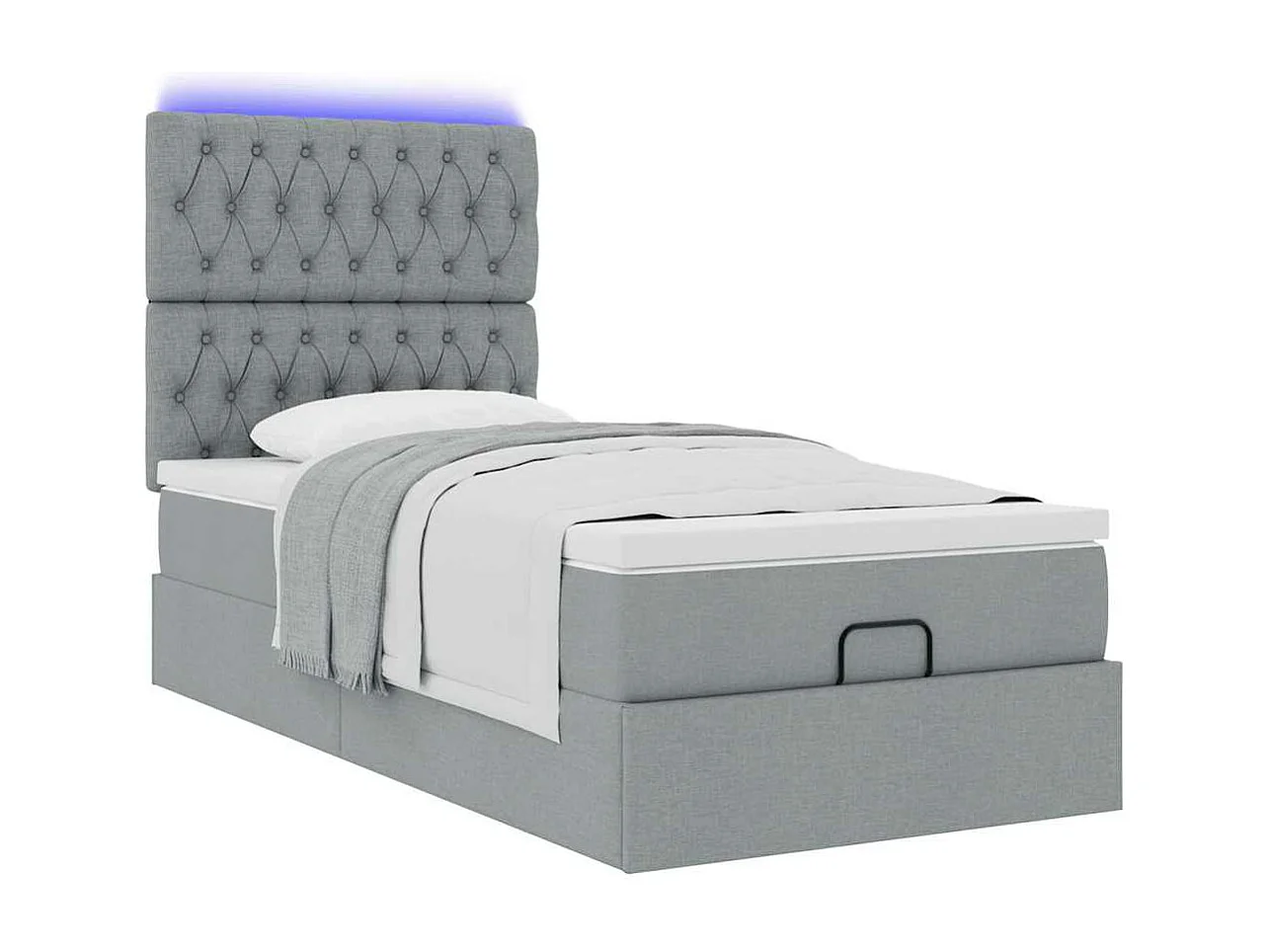 Cadre de lit ottoman et matelas gris clair 90x200 cm tissu