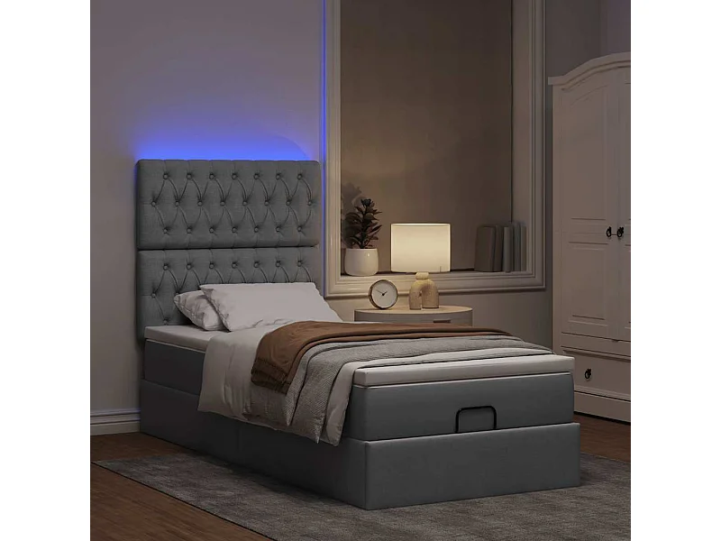 Estructura de cama otomana con colchón tela gris claro 90x200cm