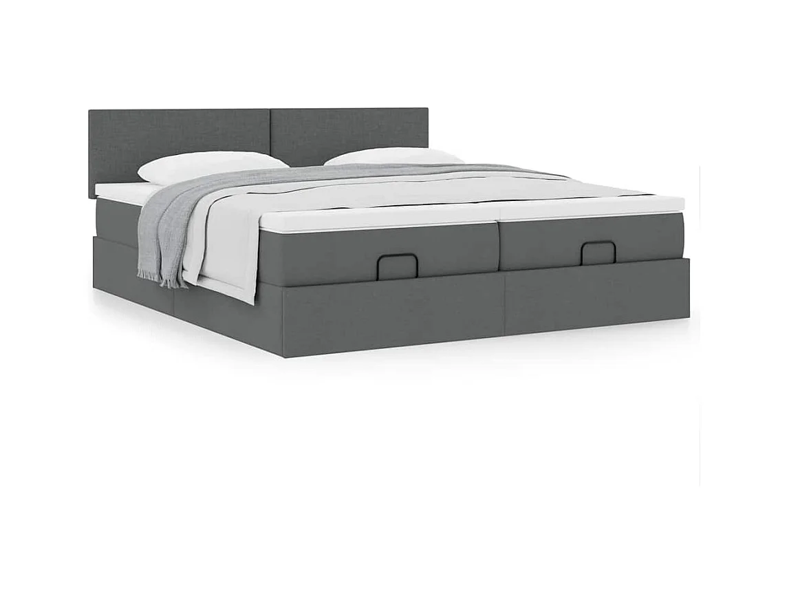 Cadre de lit ottoman avec matelas gris foncé 180x200cm tissu