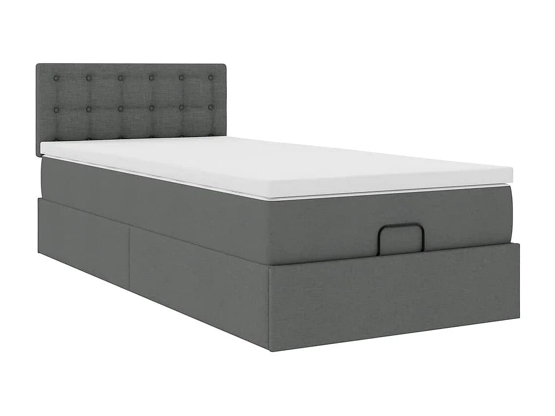Lit ottoman avec matelas gris foncé 90x200 cm tissu
