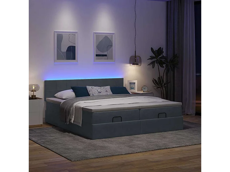 Cadre de lit ottoman avec matelas gris foncé 200x200 cm velours