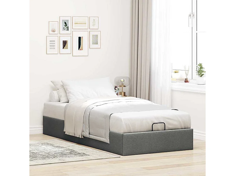 Cadre de lit ottoman sans matelas gris foncé 90x200 cm tissu