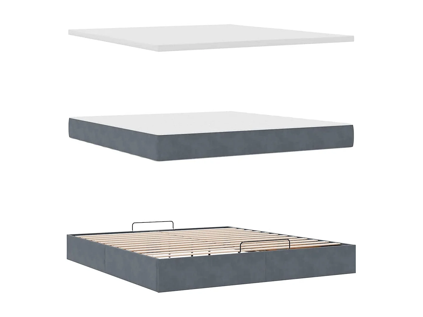 Estructura de cama otomana con colchón gris oscuro 180x200cm