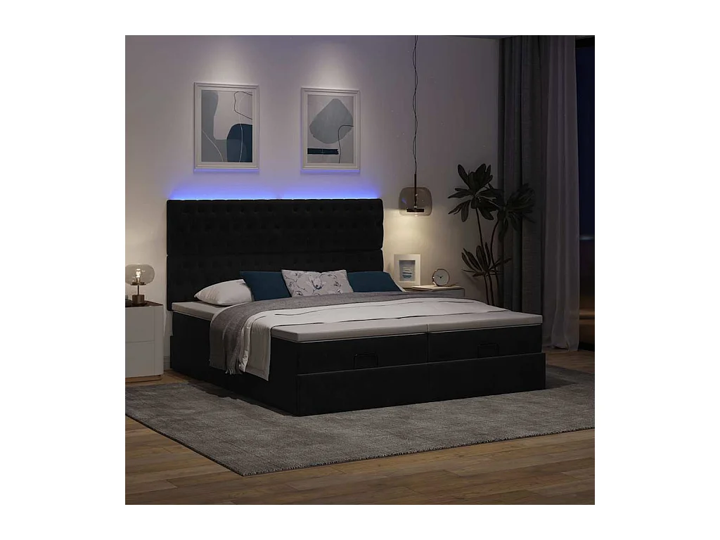Cadre de lit ottoman avec matelas noir 160x200 cm velours