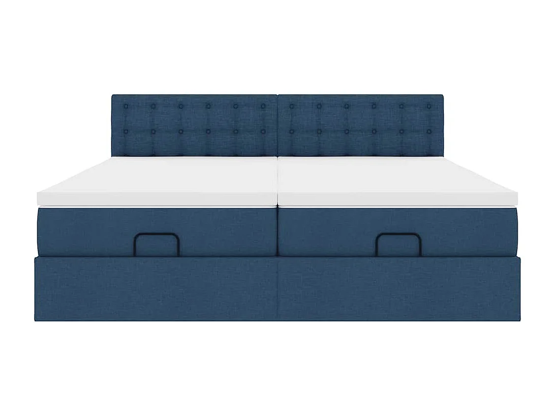 Cadre de lit ottoman avec matelas bleu 180x200 cm tissu