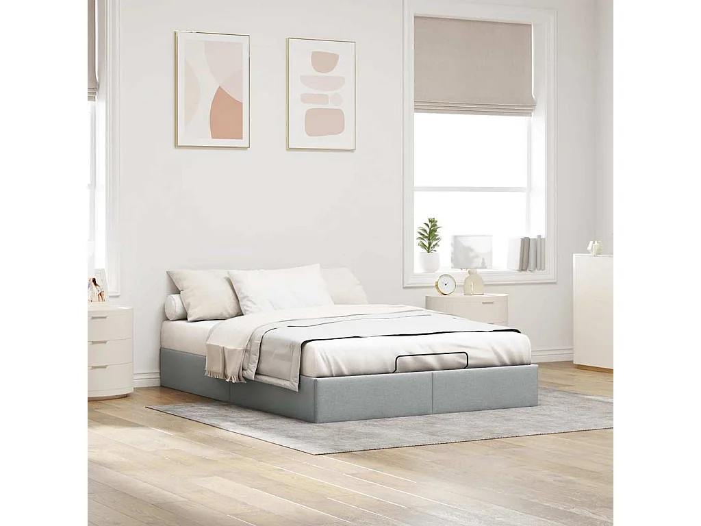Cadre de lit ottoman sans matelas gris clair 140x200 cm tissu