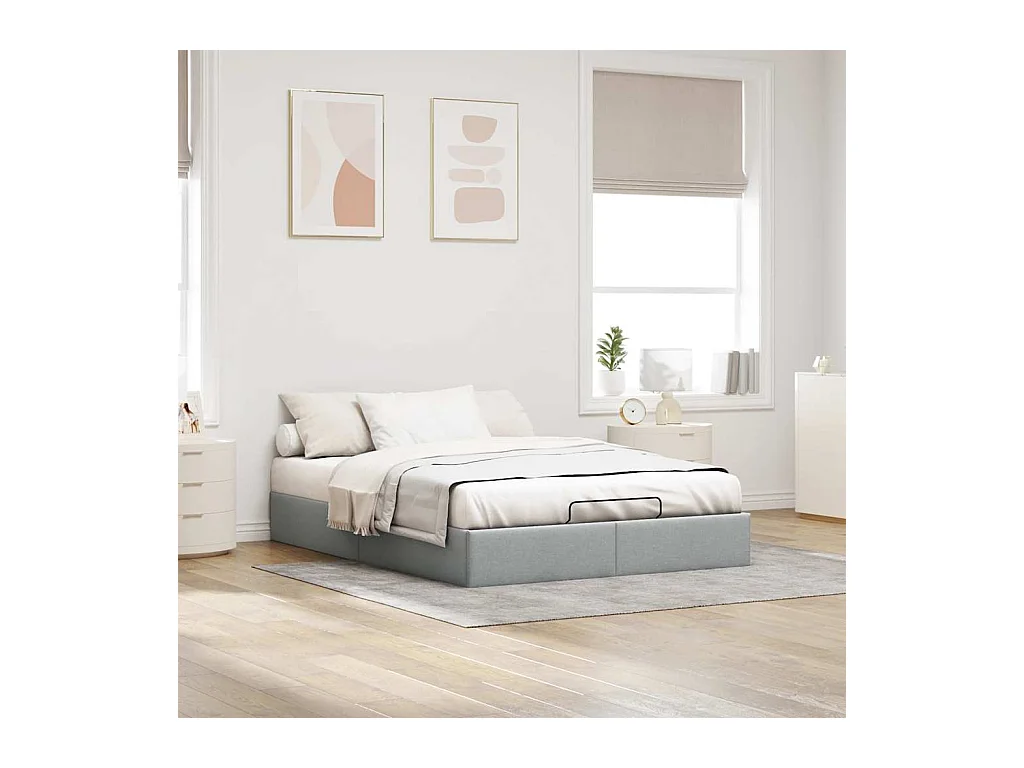 Estrutura de cama otomana sem colchão 140x200 cm cinzento-claro