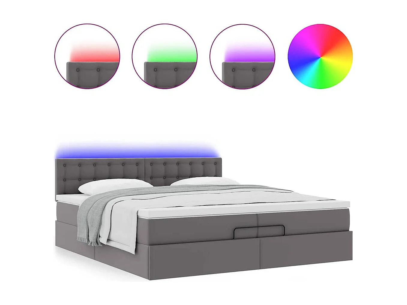 Cadre de lit ottoman avec matelas gris 200x200 cm similicuir