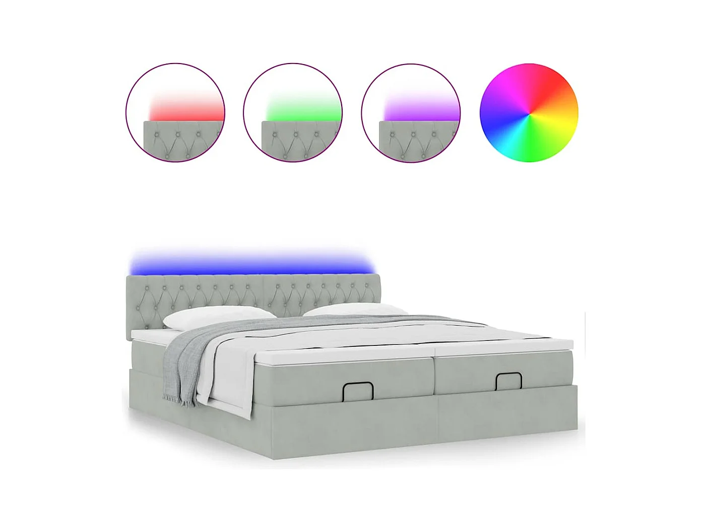 Estrutura cama otomana colchões 160x200cm veludo cinzento claro