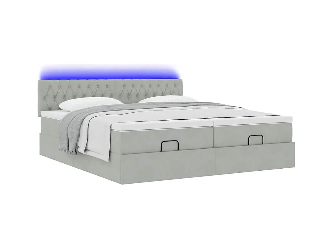 Estrutura cama otomana colchões 160x200cm veludo cinzento claro