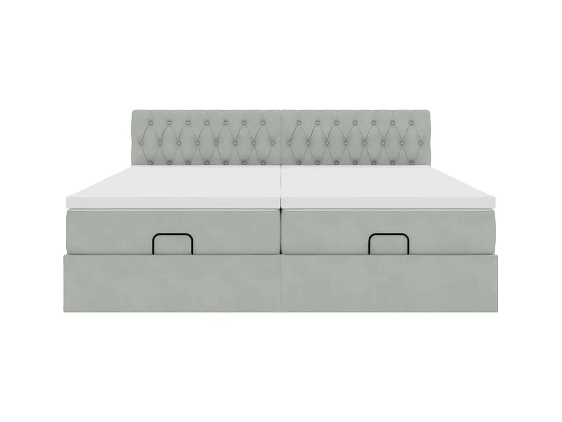 Estrutura cama otomana colchões 160x200cm veludo cinzento claro