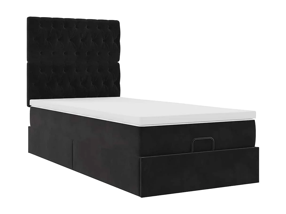Cadre de lit ottoman avec matelas noir 90x190 cm velours