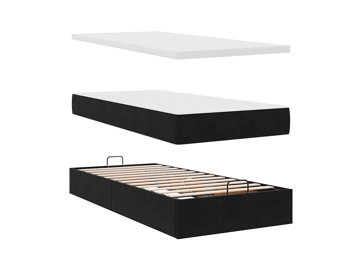 Cadre de lit ottoman avec matelas noir 90x190 cm velours