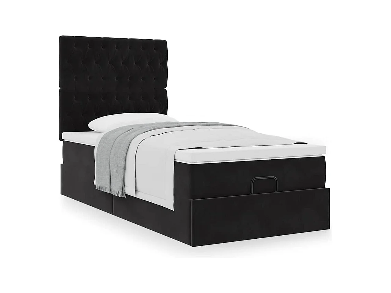Cadre de lit ottoman avec matelas noir 90x190 cm velours
