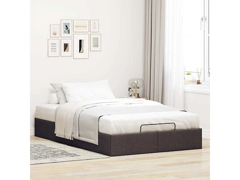 Cadre de lit ottoman sans matelas marron foncé 120x200 cm tissu