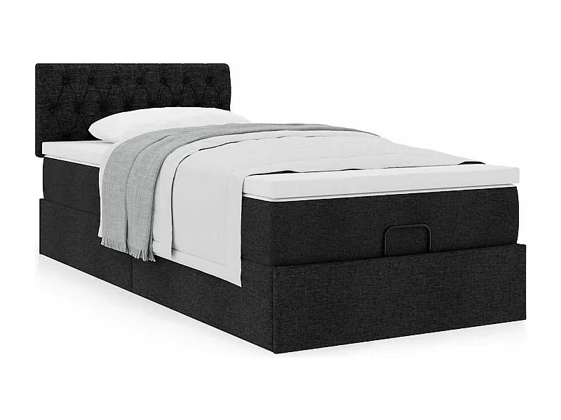 Cadre de lit ottoman avec matelas noir 100x200cm tissu