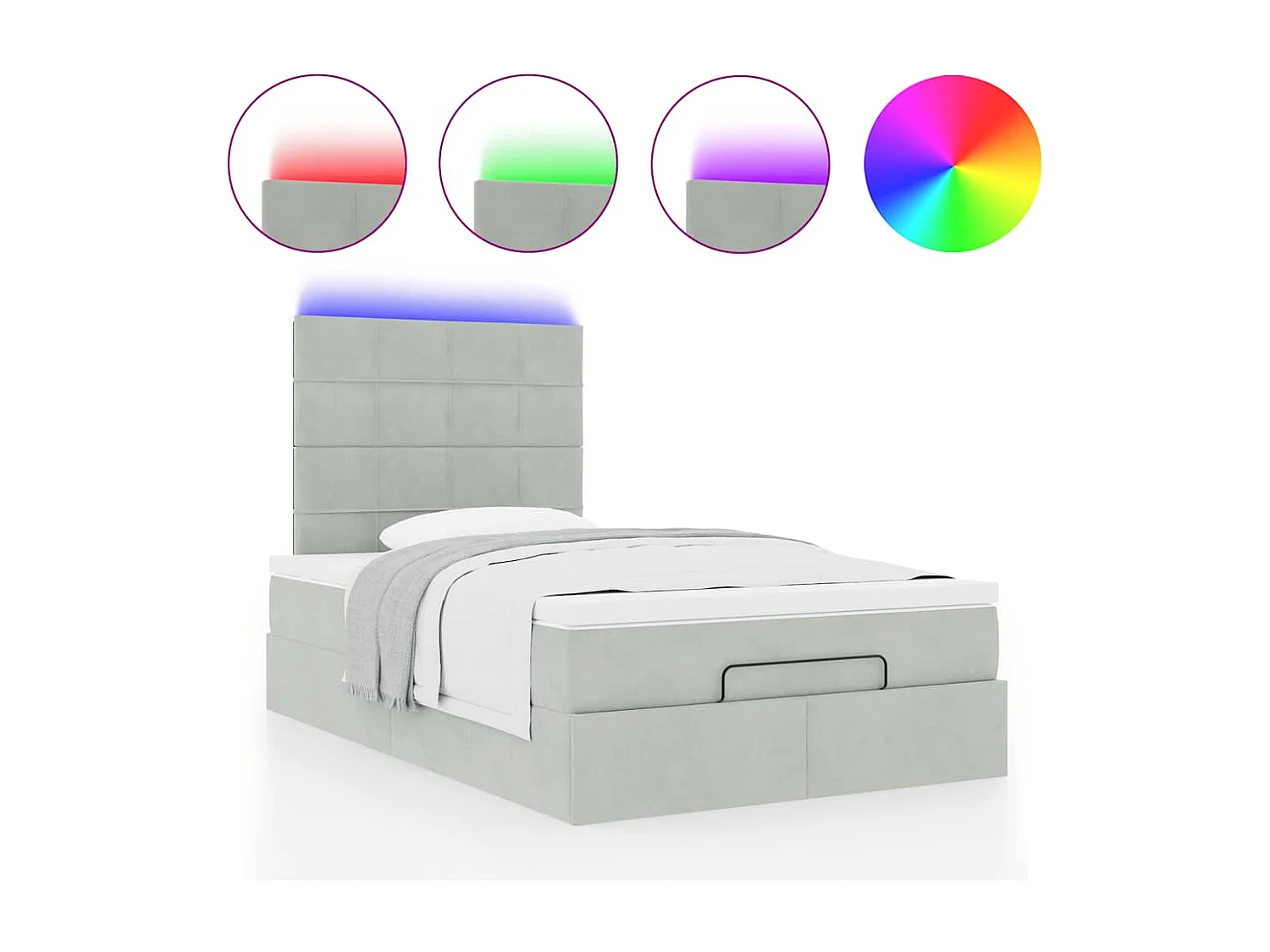 Cadre de lit ottoman avec matelas gris clair 120x190 cm velours