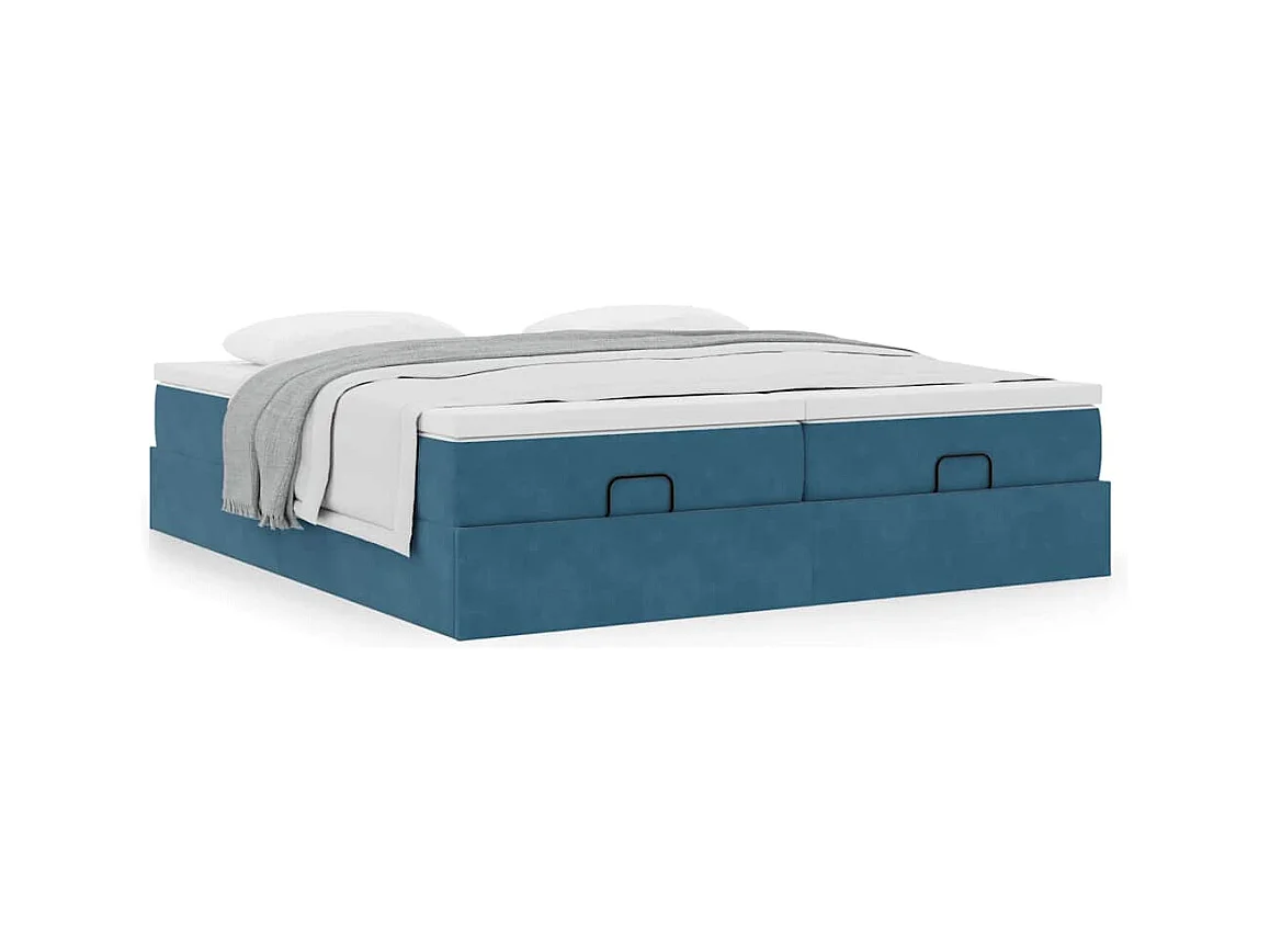Cadre de lit ottoman avec matelas bleu foncé 180x200 cm velours