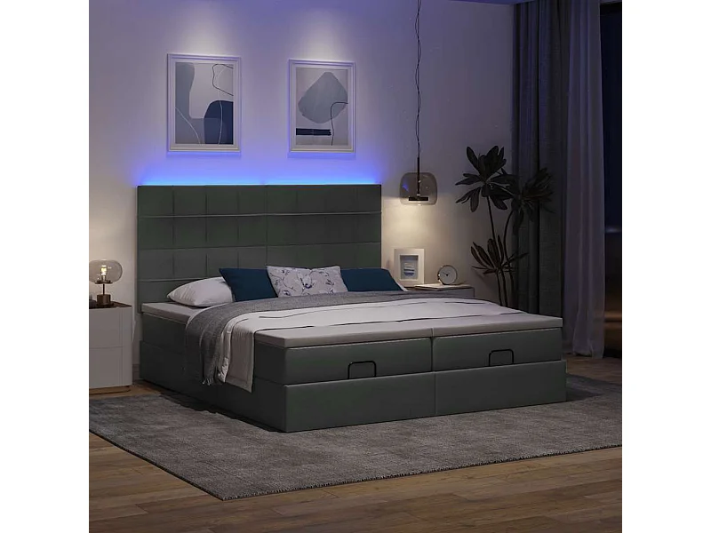 Ottoman bed met matrassen en LED's 200x200cm stof donkergrijs