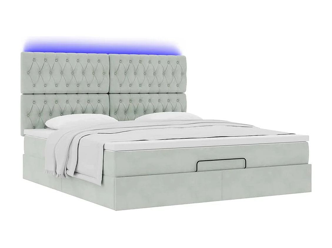 Cadre de lit ottoman et matelas gris clair 180x200cm velours