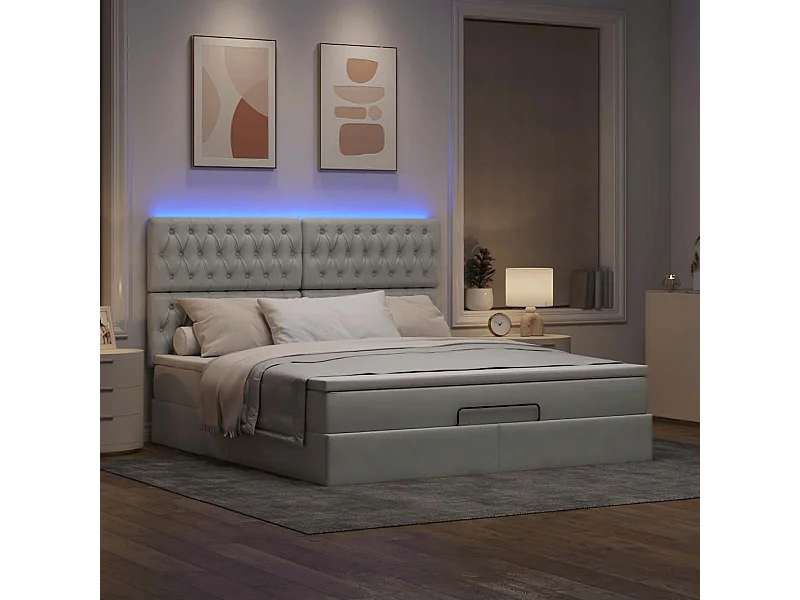 Cadre de lit ottoman et matelas gris clair 180x200cm velours