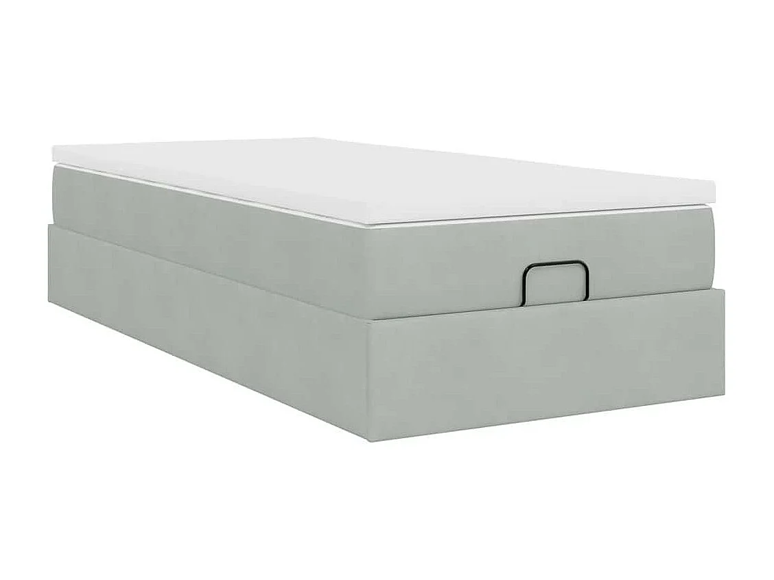 Cadre de lit ottoman et matelas gris clair 100x200 cm velours